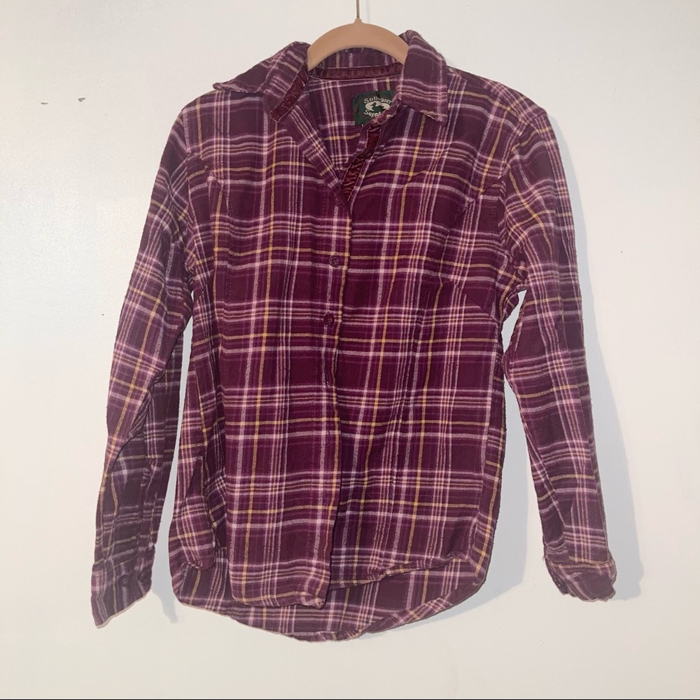 STILL WATER SUPPLY CO. Women Plaid Button Down Shirt Tab Long Sleeve Size Small